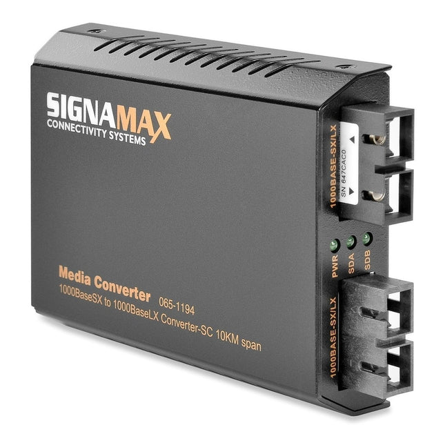 Signamax FO-065-1194: High-Performance 1000SX to 1000LX Media Converter, 10 km Range, SC/MM to SC/SM Interface