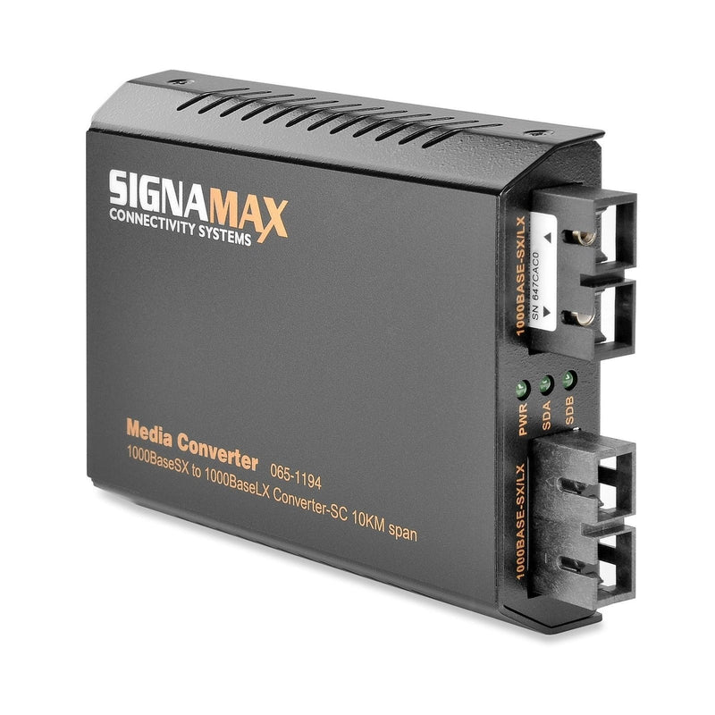 Signamax FO-065-1194: High-Performance 1000SX to 1000LX Media Converter, 10 km Range, SC/MM to SC/SM Interface