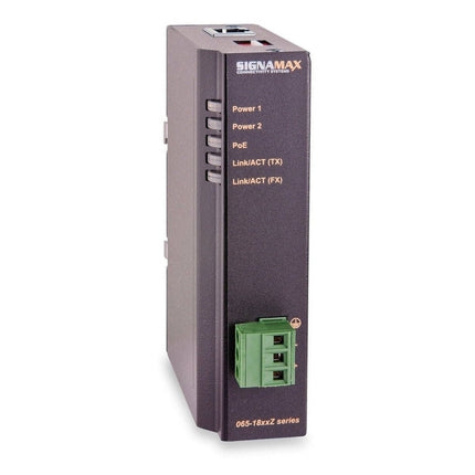 Signamax FO-065-1800Z 10/100TX to 100FX Industrial PoE+ Media Converter ST/MM, 2 km