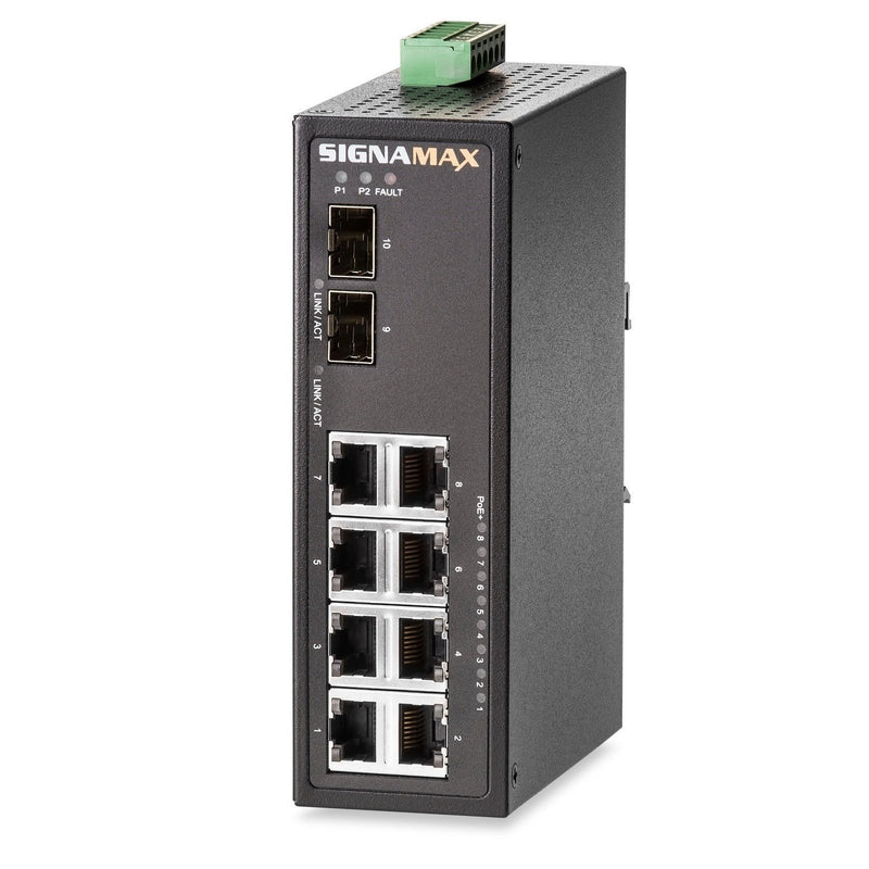 High-Performance 8 Port Industrial PoE+ Switch with 2 SFP Ports - Signamax FO-065-7410GPOEP