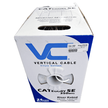 Vertical Cable Bulk Cat 5e UTP Riser Cable, White 1000' Box