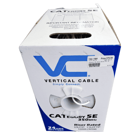 Vertical Cable Bulk Cat 5e UTP Riser Cable, White 1000' Box