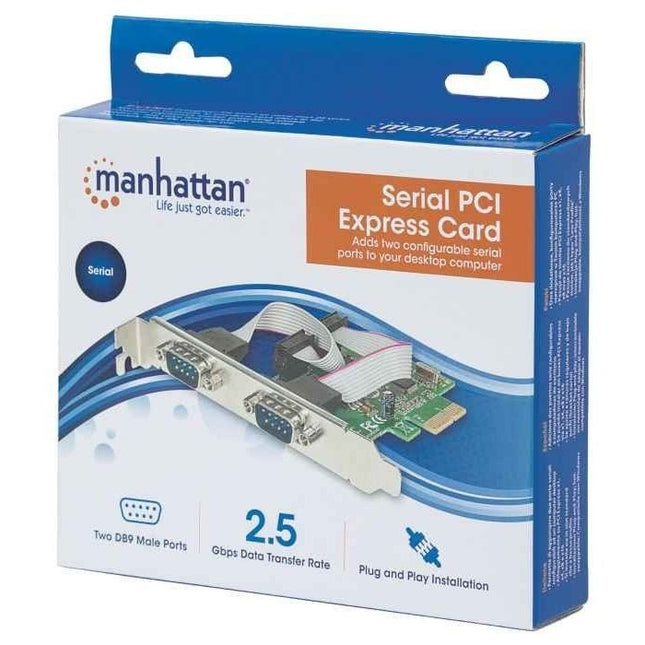 Serial PCI Express Card - Two DB9 Ports; Fits PCI Express x1, x4, x8 and x16 Lane Buses