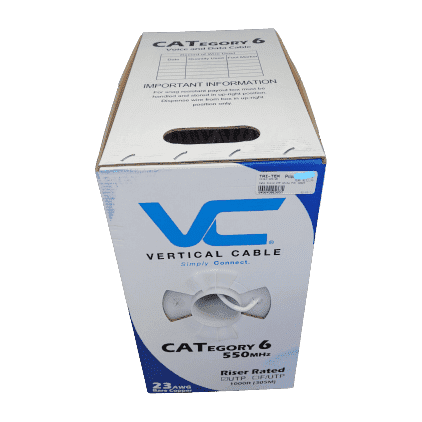 Vertical Cable Bulk Cat 6 UTP Riser Cable, White 1000' Box