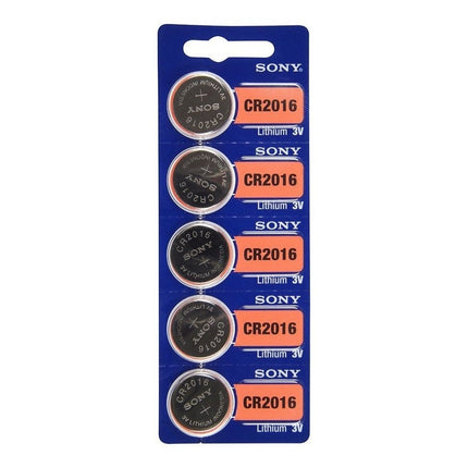 Sony CR2016 90mAh 3V Lithium Coin Cell Batteries - 5-Piece Tear Strip