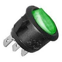 Lighted Green, Round Rocker Switch, On-Off, SPST