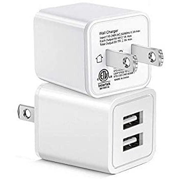 2 port USB-A white wall charger