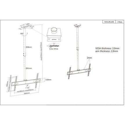 Universal Flat-Panel TV Ceiling Mount - Holds One 37" to 70" Television up to 110 lbs.