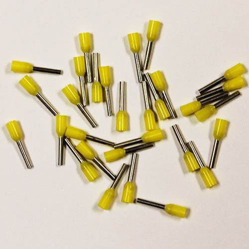 24 AWG Yellow 6mm Barrel Wire Ferrules, 100 Pack, Copper with Tin Plating