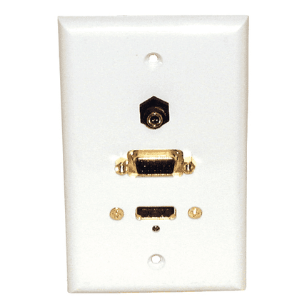 Wall Plate, HDMI + VGA + 3.5mm Stereo Jack White