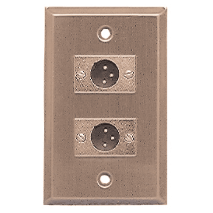 Stainless Steel Wall Plate with Two 2 XLR 3-Pin Male Microphone Connectors