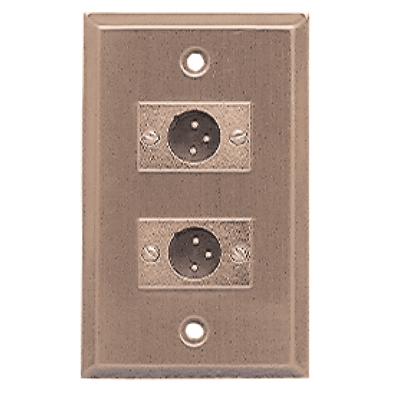 Stainless Steel Wall Plate with Two 2 XLR 3-Pin Male Microphone Connectors