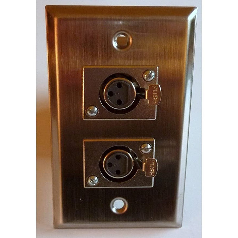 Stainless Steel Wall Plate with Dual 3-Pin Female Microphone Connectors