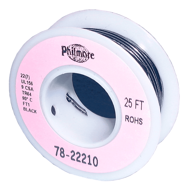 22 AWG Stranded Copper Wire, Black, 25 ft.