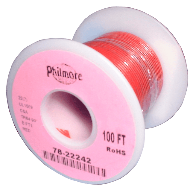 22 AWG Stranded Copper Wire, Red, 100 ft.