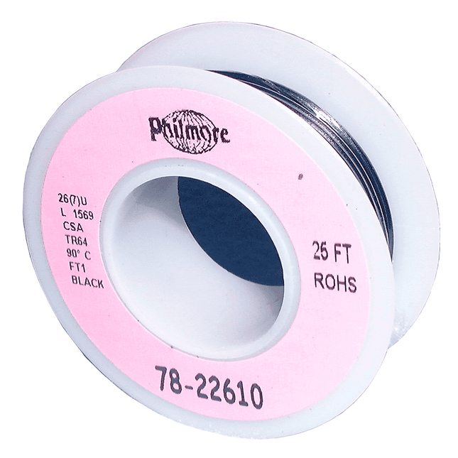 26 AWG Stranded Copper Wire, Black, 25 ft.