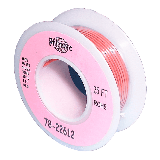 26 AWG Stranded Copper Wire, Red, 25 ft.