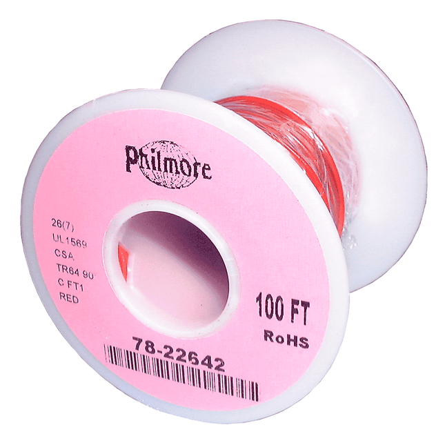 26 AWG Stranded Copper Wire, Red, 100 ft.