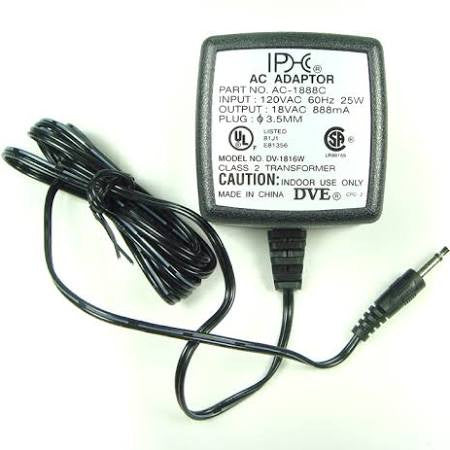 18 VAC 880mA AC-to-AC Power Supply - 16VA Max Transformer - 3.5mm Plug