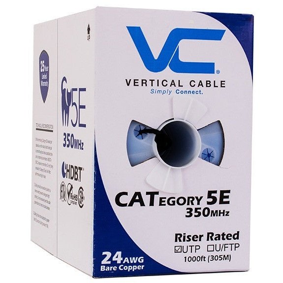 Bulk Cat 5e UTP Riser Cable, Black 1000' Box