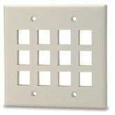 12-Port Double Gang Keystone Faceplate, Light Ivory