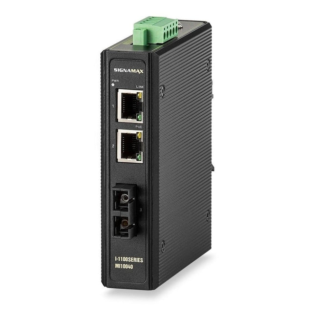 I-1100 10/100TX to 100FX PoE+ Industrial Media Converter - 2 PoE+ ports, SC/SM - Signamax FO-MI10040