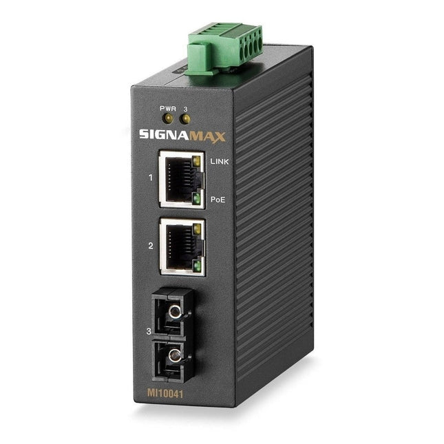 I-1100 10/100TX to 100FX PoE+ Industrial Media Converter - 2 PoE+ ports, SC/SM - Signamax FO-MI10041