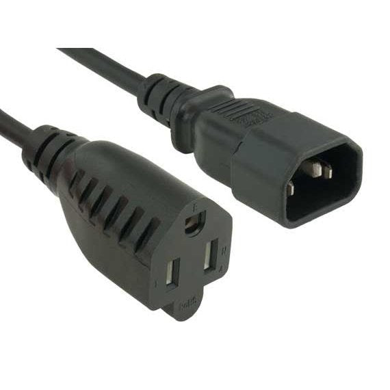 NEMA 5-15R POWER SOCKET TO C14 MALE COMPUTER POWER CABLE, 18 inch