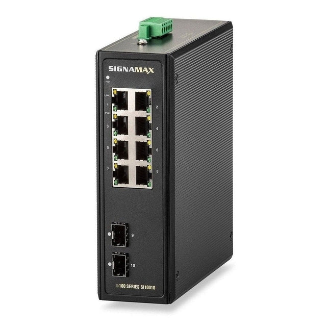I-100 8 Port Industrial Gigabit PoE+ Switch with 2 SFP Ports - Signamax FO-SI10011
