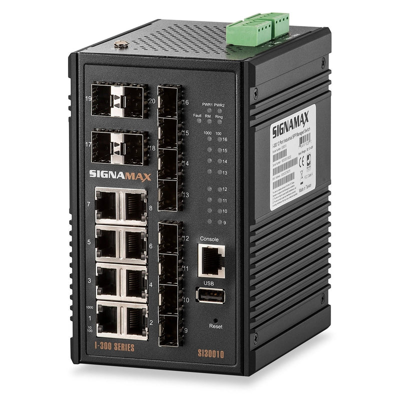 I-300 16 Port 8 SFP Industrial Managed Gigabit Switch with 4 SFP Ports - Signamax FO-SI30010