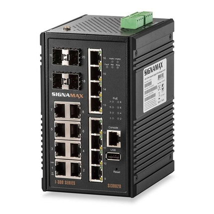 I-300 16 Port Industrial Managed Gigabit PoE+ Switch with 4 SFP Ports - Signamax FO-SI30021