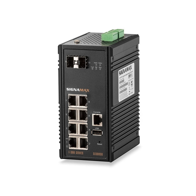 I-300 8 Port Industrial Managed Gigabit Switch with 2 SFP Ports - Signamax FO-SI30050