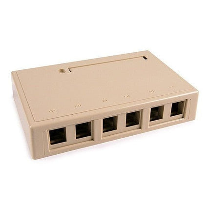 Surface Mount Box, 6 Port, 6.69" x 1.36" x 4.33", PVC, Ivory