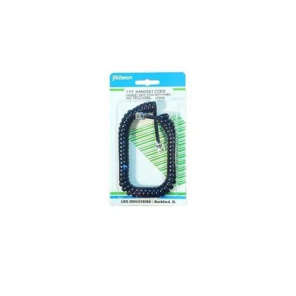 Telephone Coiled Handset Cord, 7ft BLACK