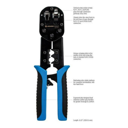 RJ45 & RJ11/12 Modular Pass-through Crimper with Tail Crimping Slots