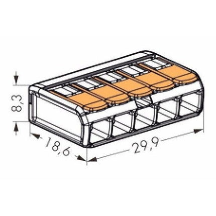 WAGO 5-port Lever-Actuated Push-In Wire Connectors, 5/pkg.