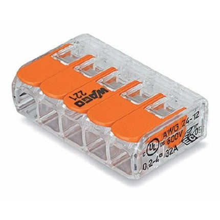 WAGO 5-port Lever-Actuated Push-In Wire Connectors, 5/pkg.