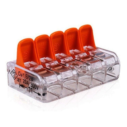 WAGO 5-port Lever-Actuated Push-In Wire Connectors, 5/pkg.