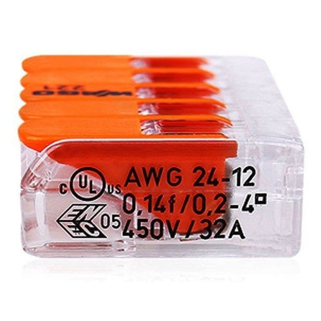 WAGO 5-port Lever-Actuated Push-In Wire Connectors, 5/pkg.