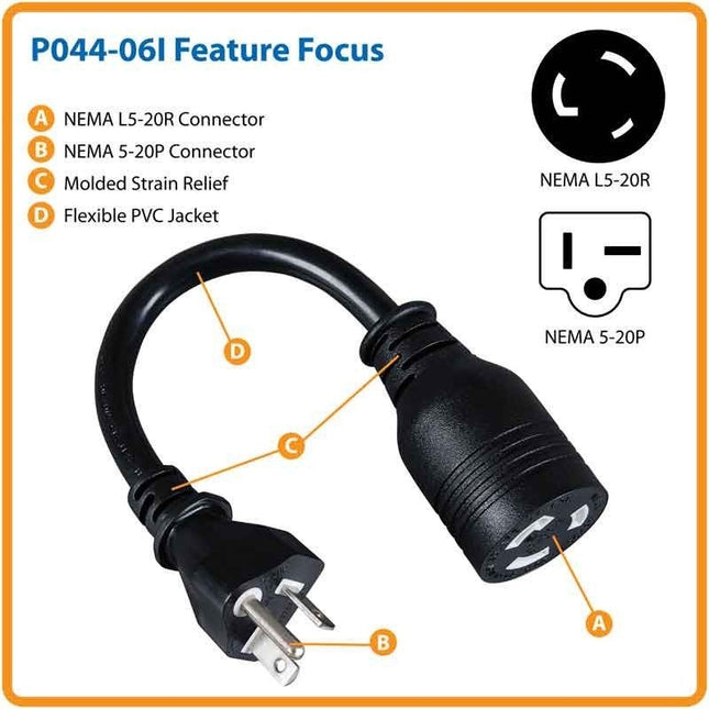 L5-20R to 5-20P 20A Power Adapter Cable